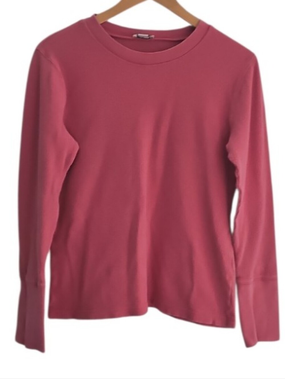 Sundance Cotton Waffle Knit Top Women L Rose Pink Snap Cuff Long Sleeve Shirt